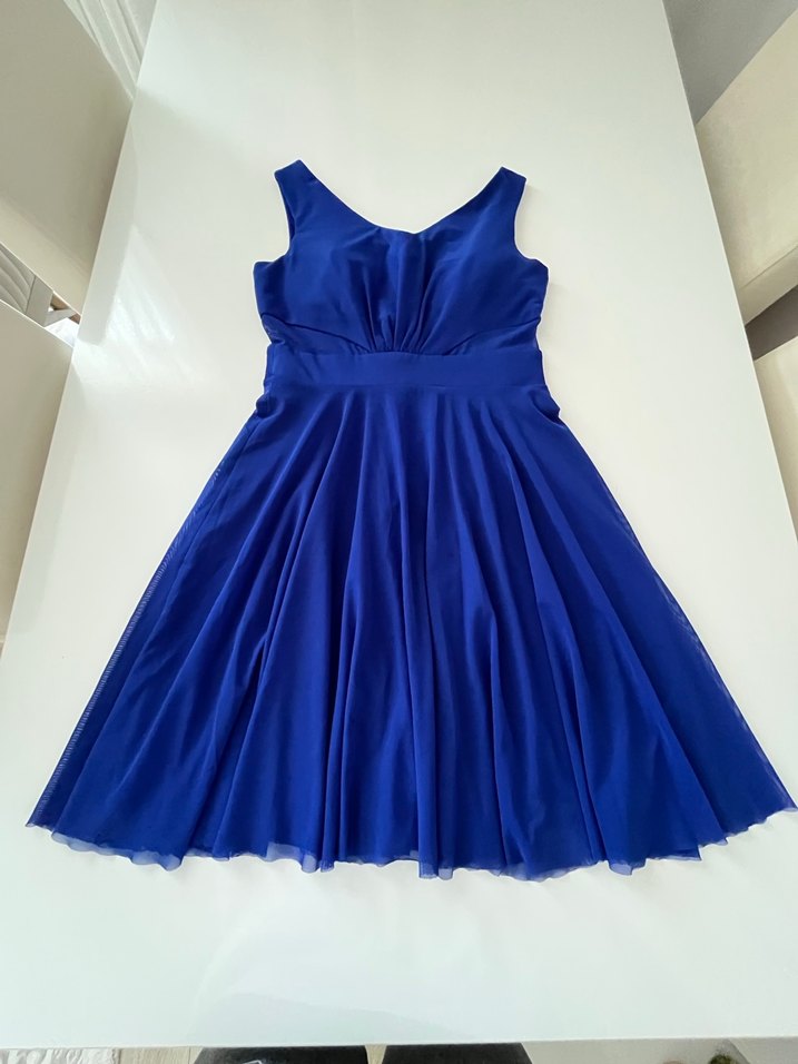 Saks Mavisi Midi Kadın Abiye Elbise - Görsel 2