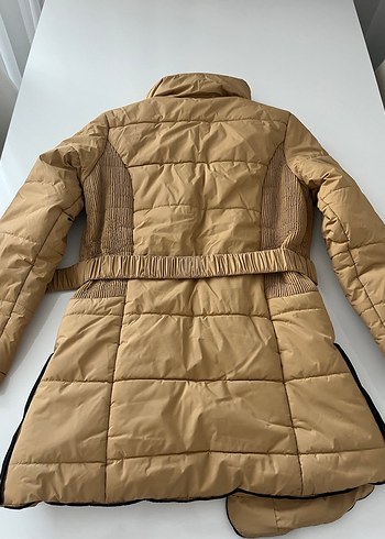 Fabrika Kemerli Bej Midi Kışlık Kadın Mont - Görsel 2