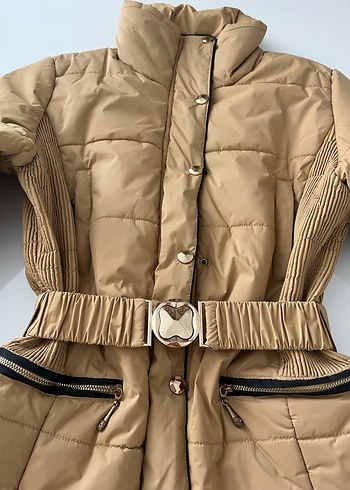 Fabrika Kemerli Bej Midi Kışlık Kadın Mont - Görsel 6