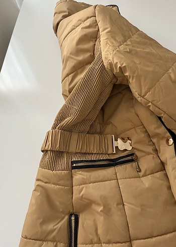 Fabrika Kemerli Bej Midi Kışlık Kadın Mont - Görsel 11