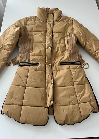 Fabrika Kemerli Bej Midi Kışlık Kadın Mont - Görsel 12