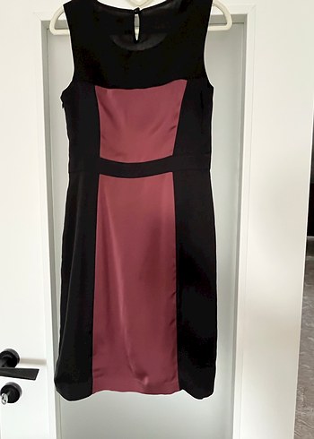 Park Bravo Saten Mürdüm Siyah Elbise - Görsel 5