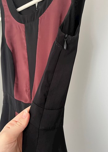 Park Bravo Saten Mürdüm Siyah Elbise - Görsel 7