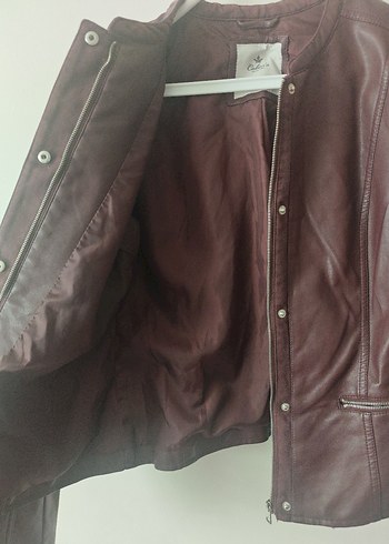 m Beden bordo Renk Bordo Kadın Deri Biker Ceket