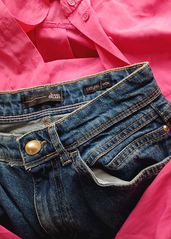 Düğmeli Pembe Salaş Kadın Kot Pantolon - Görsel 6