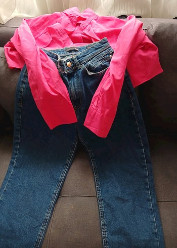 Düğmeli Pembe Salaş Kadın Kot Pantolon - Görsel 2