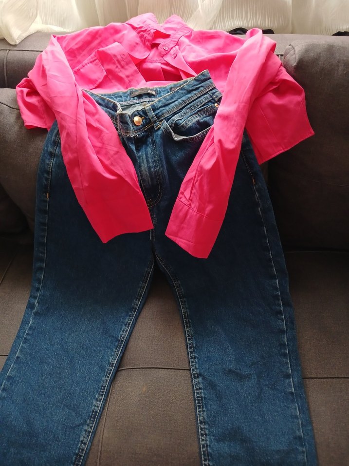 Düğmeli Pembe Salaş Kadın Kot Pantolon - Görsel 2