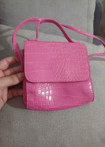 Pembe Deri Yılan Desenli Kadın Çanta
