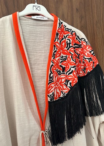 universal Beden Nakışlı Püsküllü Bohem Uzun Kadın Kimono