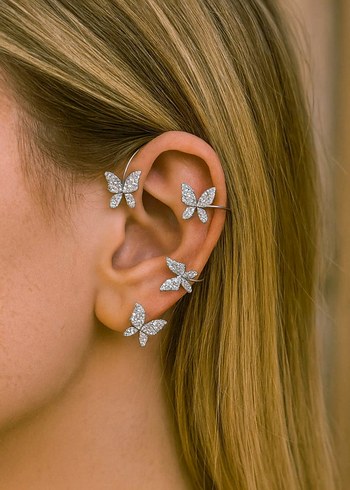 Kadın Gold Gümüş Renk Detaylı Tasarım Küpeler - Görsel 7