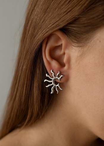 Kadın Gold Gümüş Renk Detaylı Tasarım Küpeler - Görsel 3