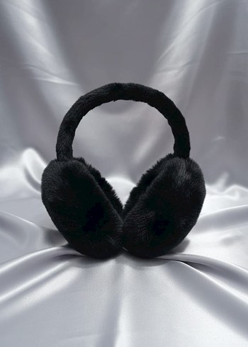 Siyah Peluş Tüylü Kadın Şapka ve Kulaklık Seti Soğuktan Koruyucu - Görsel 5
