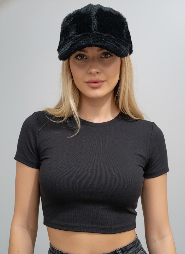 Siyah Peluş Tüylü Kadın Şapka ve Kulaklık Seti Soğuktan Koruyucu - Görsel 3