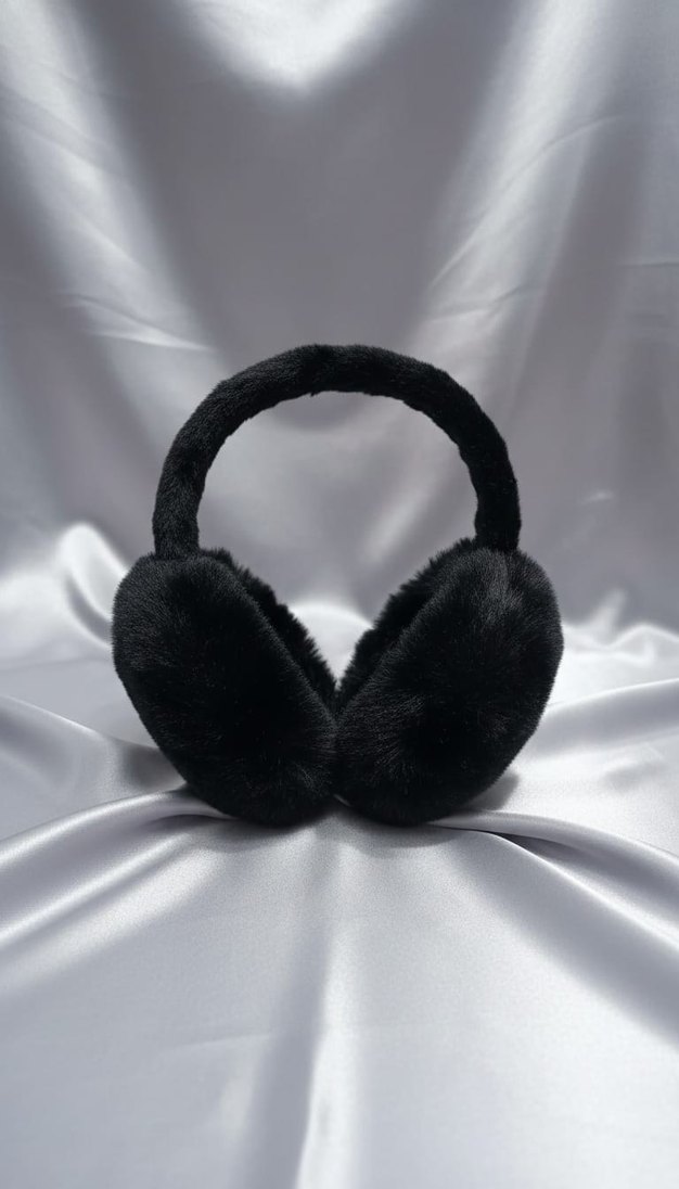 Siyah Peluş Tüylü Kadın Şapka ve Kulaklık Seti Soğuktan Koruyucu - Görsel 5