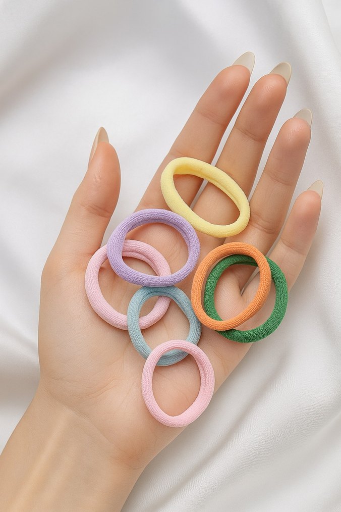 Pastel Tüylü Renkli 3lü Kadın Perma Lastik Toka Seti - Görsel 5