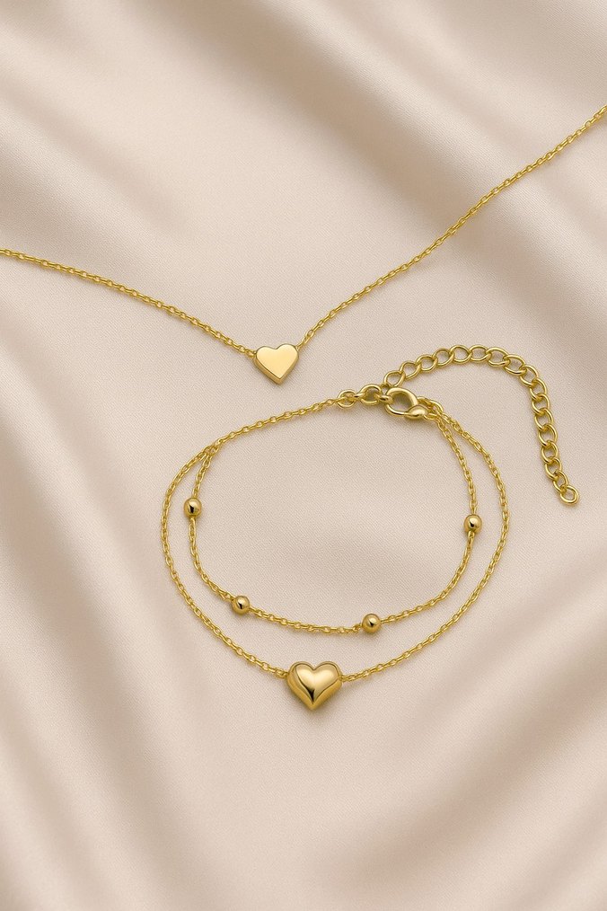 Kadın Kolye Küpe Halhal Bileklik İkili Set Gold Gümüş Tasarım - Görsel 5