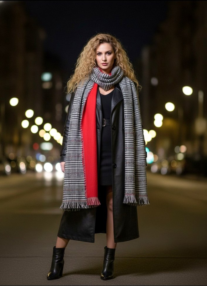 Kadın desenli çift taraflı yumuşak dokulu şal atkı kışlık - Görsel 2