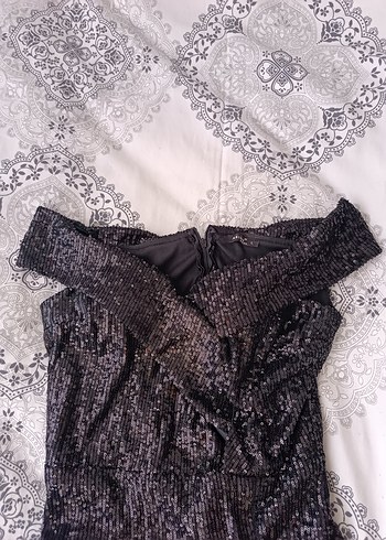 Siyah Pullu Parlak Midi Boy Abiye Elbise - Görsel 3