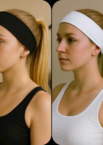 Kadın Siyah Beyaz 2'li Saç Bandana Seti - Görsel 2