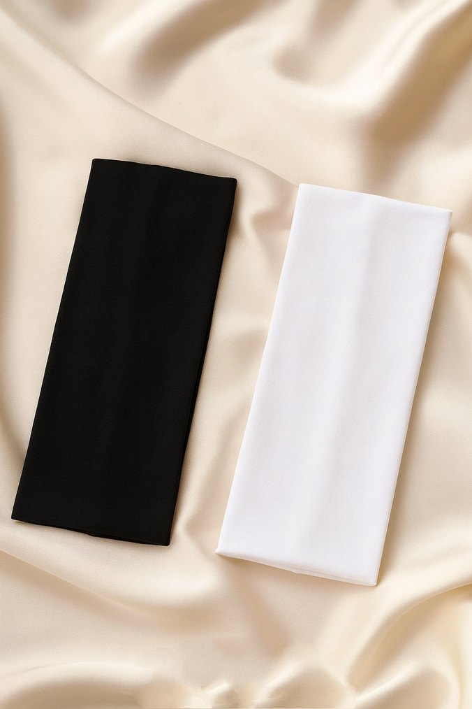 Kadın Siyah Beyaz 2'li Saç Bandana Seti - Görsel 3