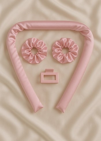 Kadın Isısız Saç Şekillendirici Pembe Mor Saten Saç Sosisi Set - Görsel 2