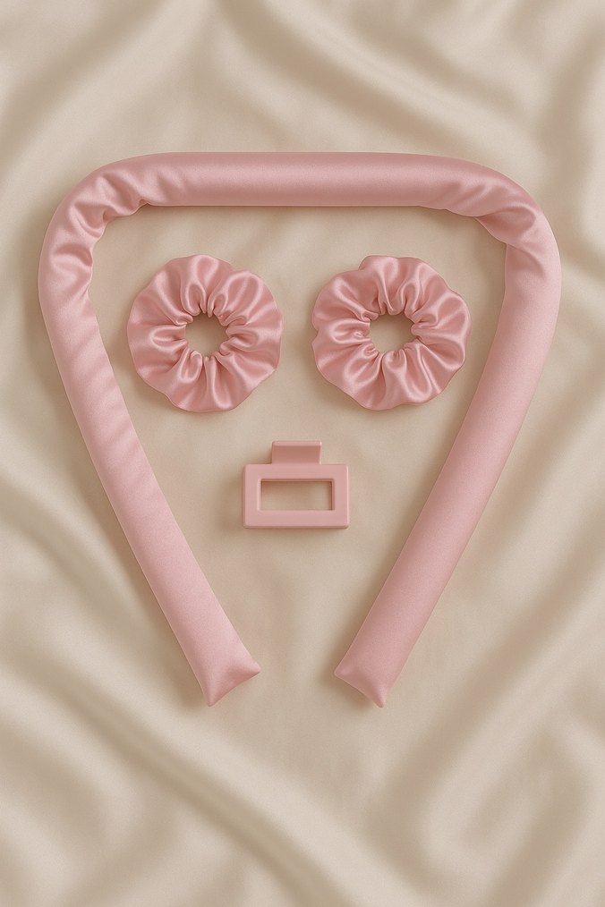 Kadın Isısız Saç Şekillendirici Pembe Mor Saten Saç Sosisi Set - Görsel 2