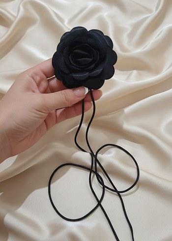 Kadın Siyah Saten Choker Gotik Çiçek Kolye - Görsel 2