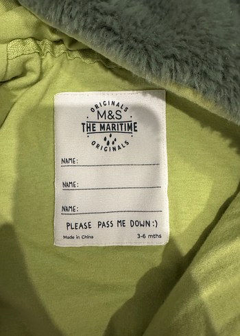 6 Ay Beden yeşil Renk Marks and spencer Yeşil Kapüşonlu Bebek Tulumu