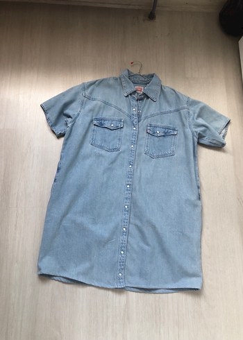 Levis Mavi Denim Dugmeli Kisa Kollu Gomlek Elbise