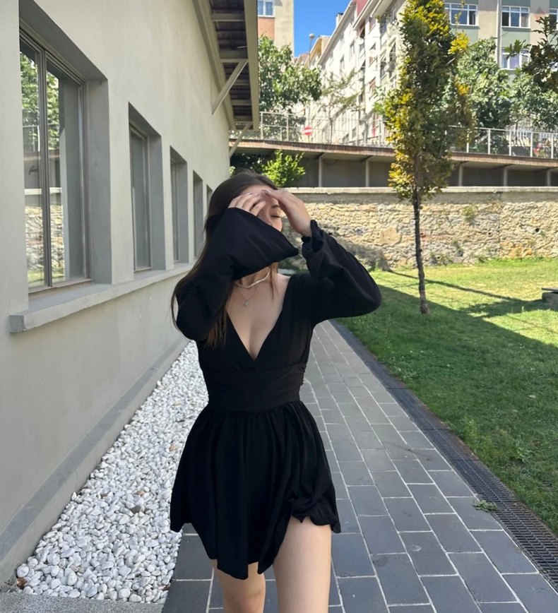 İspanyol Kol Detaylı Şortlu Sandy Elbise - Görsel 4