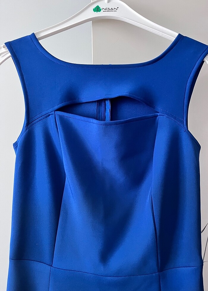 Kolsuz Saks Mavisi Elbise - Görsel 2