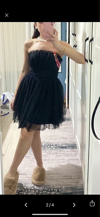 s Beden Tül siyah gece elbisesi