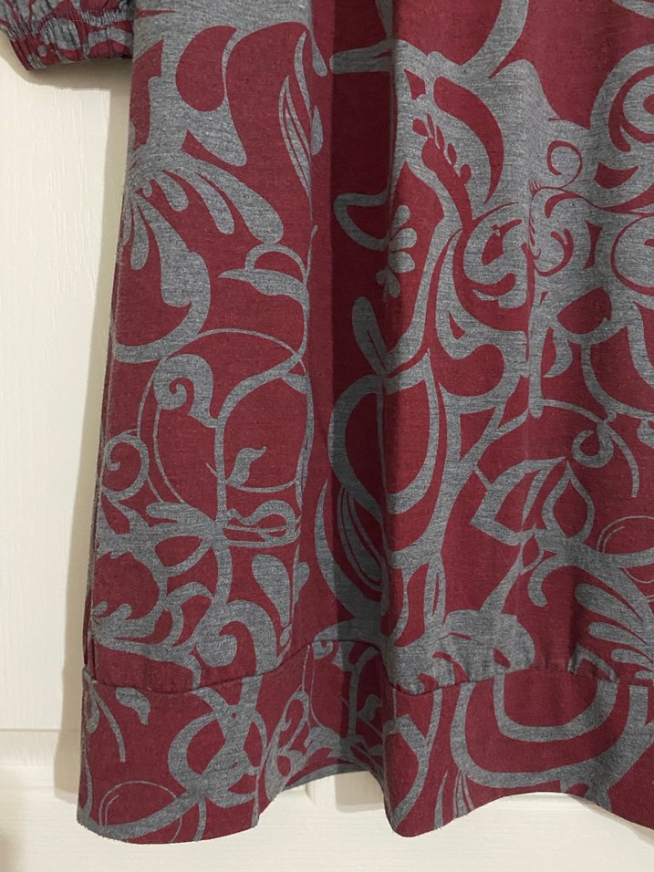 Bohem Bordo Gri Desenli elbise - Görsel 2