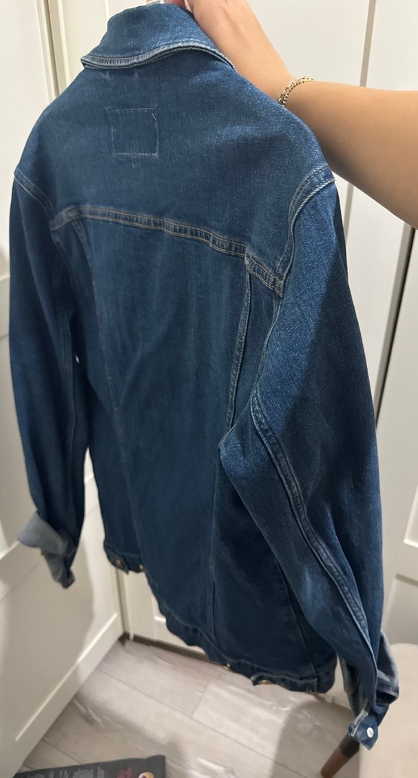 Düğmeli Mavi Kadın Denim Ceket - Görsel 3