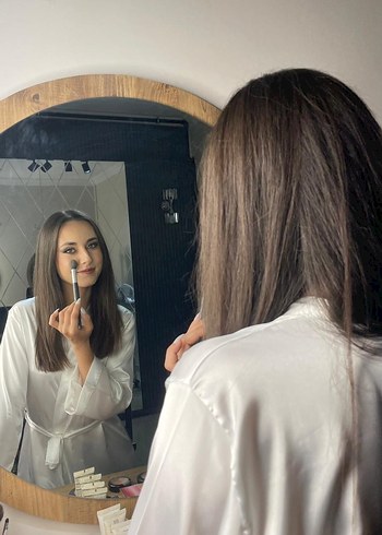 Beyaz Parlak Midi Kadın Sabahlık - Görsel 2