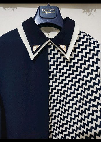 Uzun Kollu, Desenli, Pilili Kadın Tunik - Görsel 2