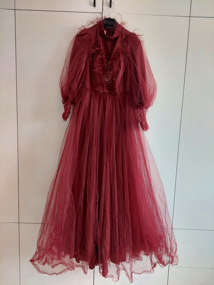 Bordo Uzun Kollu Bohem Uzun Elbise - Görsel 2