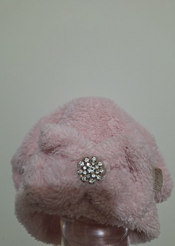 Pembe Peluş Ayıcık Şeklinde Pamuklu bebek bere - Görsel 2