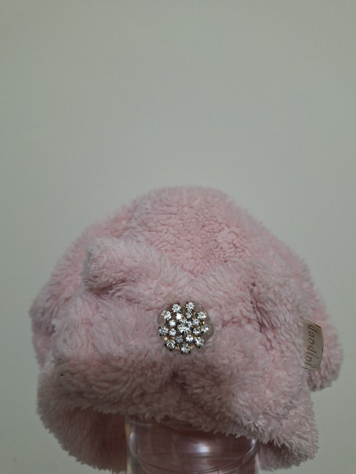 Pembe Peluş Ayıcık Şeklinde Pamuklu  bebek bere - Görsel 2