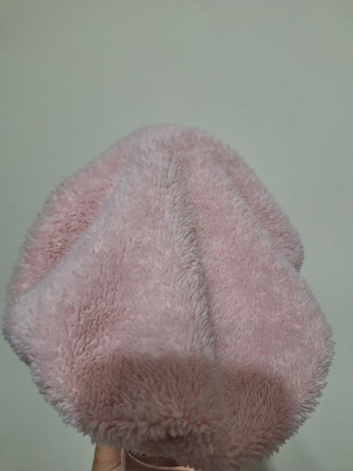 Pembe Peluş Ayıcık Şeklinde Pamuklu  bebek bere - Görsel 3