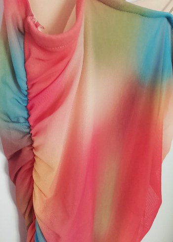 Kadın Çok Renkli Drapeli Mini Elbise - Görsel 4