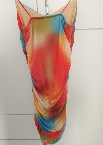 Kadın Çok Renkli Drapeli Mini Elbise - Görsel 2