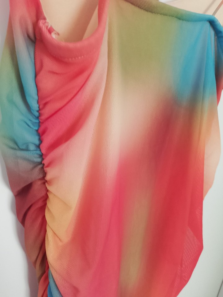 Kadın Çok Renkli Drapeli Mini Elbise - Görsel 4