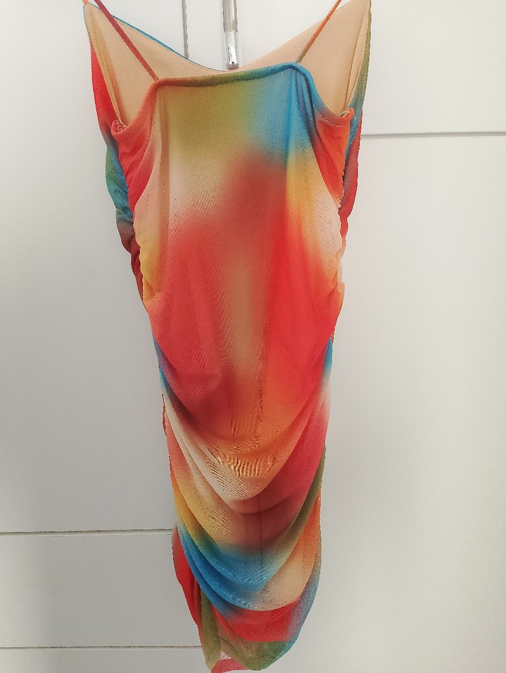 Kadın Çok Renkli Drapeli Mini Elbise - Görsel 2