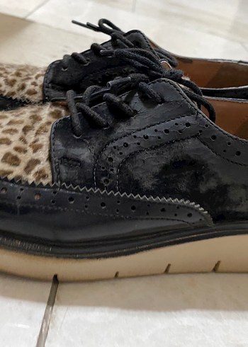 Kahverengi Leopar Desenli Kadın Deri Topuklu Ayakkabı - Görsel 2