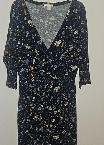 HM Lacivert Çiçekli Anvelop Elbise