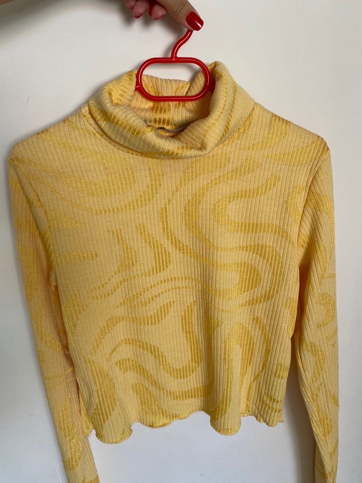 Sarı Balıkçı Yaka İnce Triko Kazak - Görsel 3