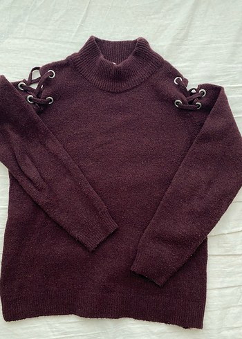 Bordo Yüksek Yakalı Örgü Kadın Kazak - Görsel 4