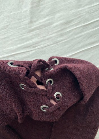 Bordo Yüksek Yakalı Örgü Kadın Kazak - Görsel 3