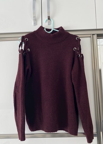 Bordo Yüksek Yakalı Örgü Kadın Kazak - Görsel 2